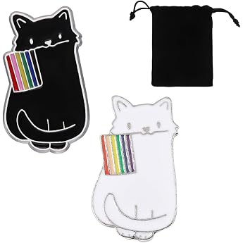 2 Pieces Cute White Cat Brooch Rainbow Flag Lapel Pin Simple Fashion Metal Accessories Clothes Jewelry Gifts for Friends Alloy Steel
