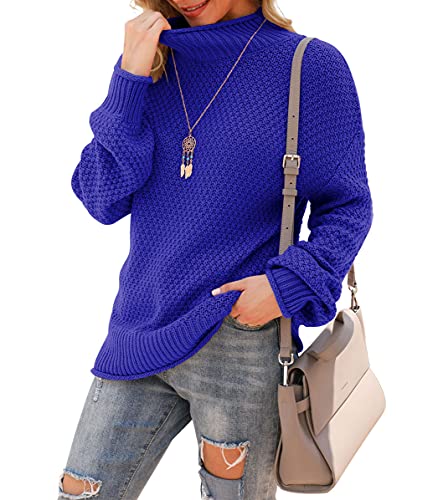 Motos, Compra de libro digital Jouica - Suéteres de cuello alto para mujer, de gran tamaño, de manga larga, suéter holgado de punto grueso, Azul Real, XX-Large