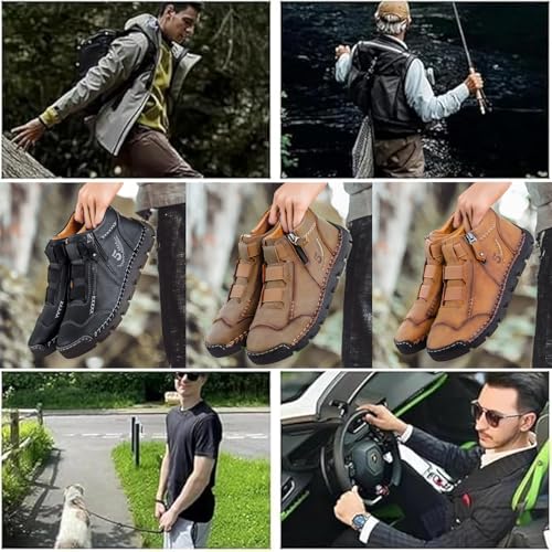 Matufit Shoes for Men, Men's Genuine Leather Waterproof Non-Slip Fashionable Orthopedic Shoes, Hand-Stitched Leather Side Zip Slip-On Flats Boots4