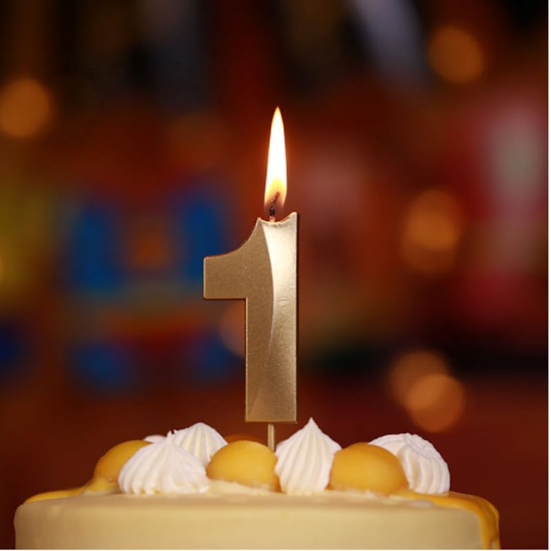 Juzfun Birthday Number Candles 1 Cake Decoration First Year Wedding Anniversary Shower Party Metallic Gold Colour Size : Width 3 x Height 7 CM