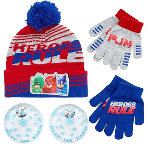 Image of PJ Masks Winter Hat and 2 Pair of Gloves or Mittens Set (Age 2-7)