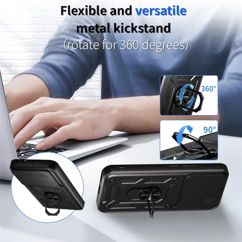 Image of Heavy Duty Back Case Cover for Honor 400 5G, Shockproof Honor 400 Back Cover, Ring Case with Kickstand and Camera Protection Shutter - Black
