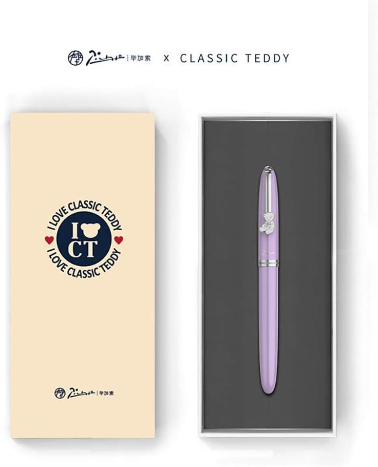 Asvine Picasso PS-922 Fountain Pen, Purple Classic Teddy Iridium Fine Nib Ink Pen Gift Box Set for Office School