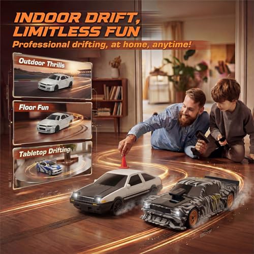 Image of [2026 New Upgrade 1 /43 Scale Mini RC Drift Car with Gyroscope, Toys for Age 8-14 Old Birthday Gifts, Micro Small with Full Proportional RTR 2.4GHz Remote 2 Tire Sets 8 Cones - White