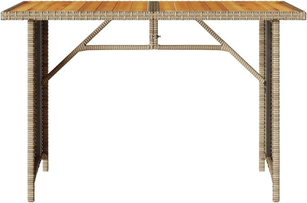 Garden Coffee Table Beige PE Rattan with Powder-Coated Steel and Solid Acacia Wood top, 43.3 x 26.8 x 27.6 in Patio Furniture Outdoor Table for Balcony, Patio, Garden Relaxation and Dining