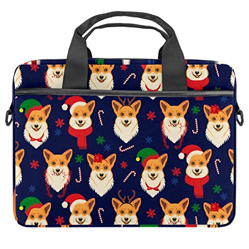Funda de portátil de 14 pulgadas con diseño navideño de perro y copos