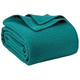 100% Cotton Blankets Queen Size for Bed - Waffle Weave Blankets for Summer, Lightweight and Breathable Soft Woven Blanket for Spring, (Teal, Queen (90' x 90'))