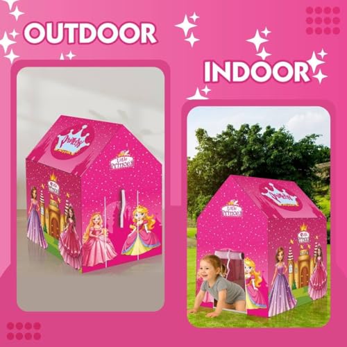 Image of Colorful Kids Play Tent House for Boys & Girls Age 3-10 Years Lightweight Foldable Playhouse Indoor Outdoor Activity Shelter Portable Toy Castle for Bedroom Garden & Travel (Princess Tent House)