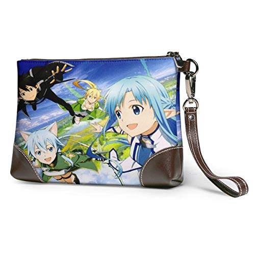 XCNGG Anime Sword Art Online: Cartera de mano de cuero genuino para mujer con cremallera