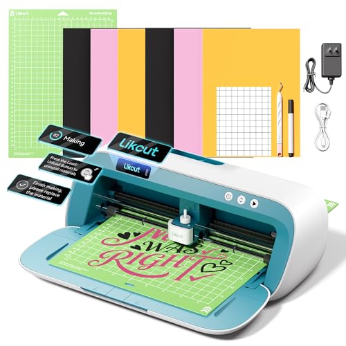 Likcut S41 Plotter de Corte A4 con Impresión y Corte, Pantalla LED en Español, Set de Inicio para Pegatinas y Vinilo Textil HTV, para Etiquetas Escolares y Detalles de Eventos, Azul