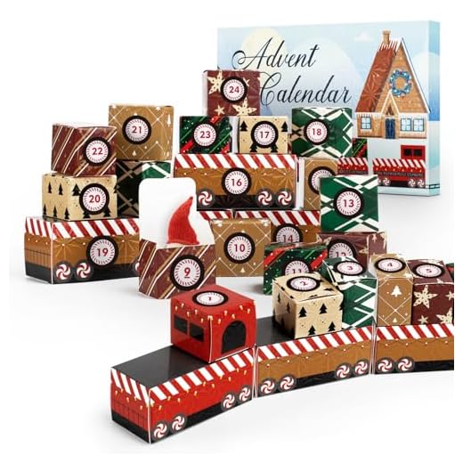 Calendario de Adviento en Forma de Tren para Rellenar, Tren Calendario de Adviento DIY, Calendario de Navidad Personalizado con Mini Cajas de Regalo para Niños y Amigos, 2024 Decoración Navideña Única