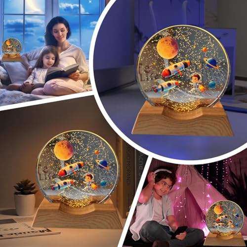 Image of One94Store 3D Acrylic LED Night Light - Warm White & Colorful Rocket Design with Durable Plastic Base, Decorative Table Lamp for Bedroom, Living Room, Kids Room, Study & Home Decor Gifting