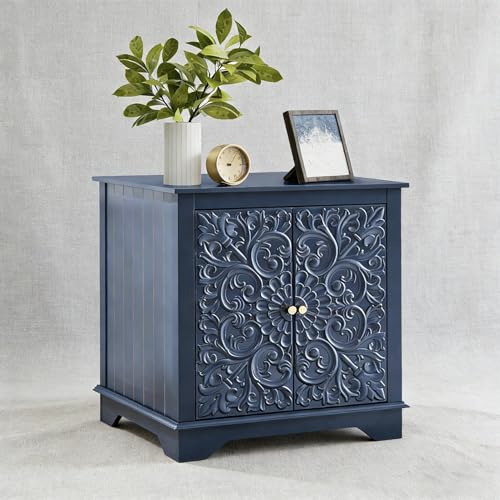 Farmhouse End Table with Carved Floral Door