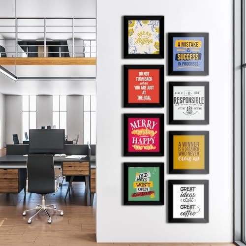 Image of PAPER PLANE DESIGN Motivational and Inspirational Quotes Wall Framed Poster, Office Decor, Wall Frames with Quotes.Set of 8 (10 x 10 Inch) (FRAMED POSTERS)