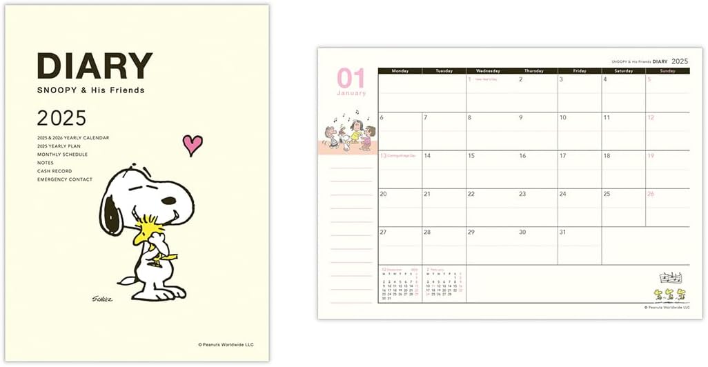 Nippon Hallmark Snoopy Notebook, 2025, A6, Monthly Hug, Cream 834-968 (Begins October 2024)