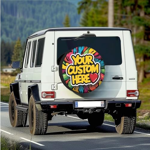 Image of Custom Spare Tire Cover PU Leather, Personalized Printing with Your Logo Photo Design Spare Tire Cover for SUV, Truck, Trailer, RV, Camper, Accessories 16 inch Fits Tire Diameter 29.6 inch-31.5 inch