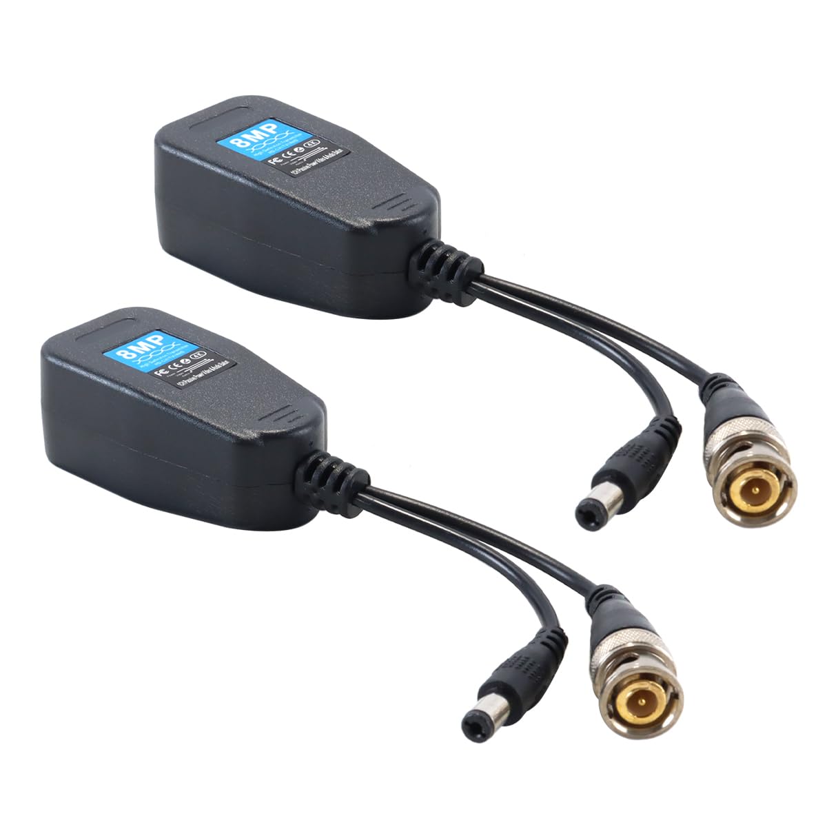 Émetteur à Paire torsadée 2 pcs pv 2-en-1, connecteur émetteur-récepteur d'alimentation vidéo bnc avec signaux HD-cvi, HD-tvi, HD-ahd