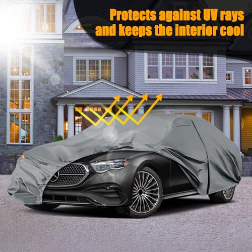 Image of Waterproof Premium Car Covers Replace for 2006-2025 Mercedes Benz E-Class E250 E300 E350, 10 Layers Heavy Duty All Weather Car Cover with Zipper Door, Windproof Bands for Snow Rain Dust Protection