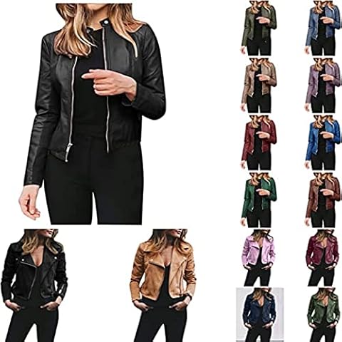 Damen Blazer Sportlich Longblazer Damen Leder PU Anzugjacke Mode Einfarbiger Blazer Reißverschluss Jacke Langarm Open Front Kurze Strickjacke Anzug Mantel Top Cover