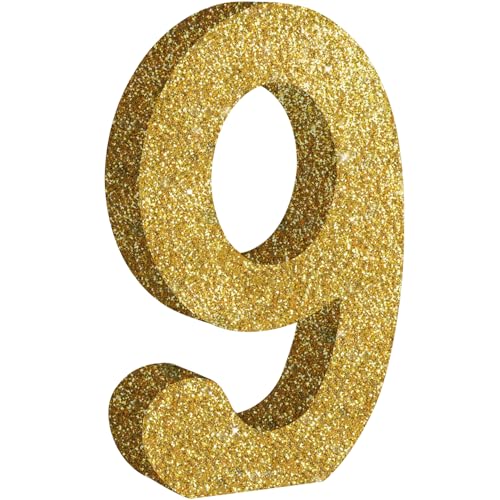 Image of TONIFUL 7.8 Inch Gold Glitter Number 9 Wooden Table Centerpieces Birthday Party Decorations,Shining Golden Digit 9 for Birthday Decorations,New Year,Graduation Decoration,Anniversary,Prop (1 Pack)