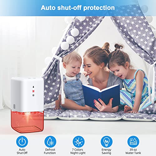 Donatello Dehumidifiers, Ultra Quiet Small Room Dehumidifiers 300 Sq.ft With Defrost & 7 Color Night Light & Auto Off, 39Oz Mini Dehumidifier For Home Bedroom Bathroom Rv Closet Office Kitchen #TOP6