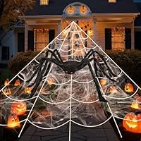 276\" Halloween Spider Web Decorations Outdoor, Large 59\" Halloween Hairy Giant Spider 40g Cobwebs 50 Mini Fake Spiders For Halloween House Indoor Outdoor Party Decorations