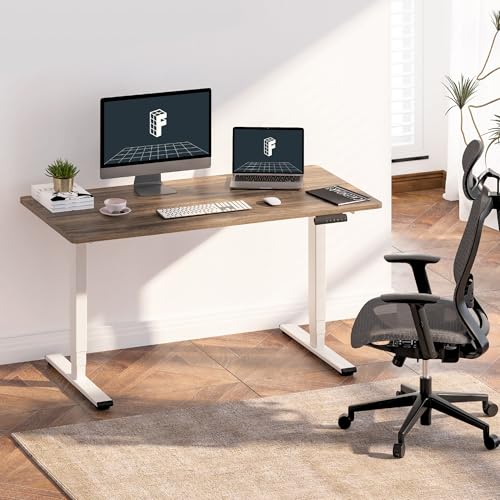 Image of FLEXISPOT E6 3-Stage Dual Motor Electric Standing Desk 55 x 28 Sit Stand Up Desk, Holds 220 lbs, Adjustable Height w /Memory Presets, One-Piece Grey Wood Grain Desktop & White Frame, Ships in 2 Boxes
