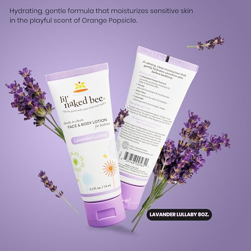Image of Lil Naked Bee Baby Lotion for Kids (2.5oz) Lavender Lullaby Cheeks to Cheeks Face & Body Lotion for Hydrating & Moisturizing Skin