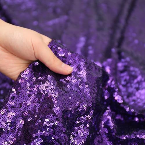 Image of PartyDelight Purple Sequin Backdrop 6x6ft 4 Inch Rod Pocket | 3mm stitched purple sequins on mesh backing with 4 inch rod pocket for full body photos ceremony arches party walls and stage