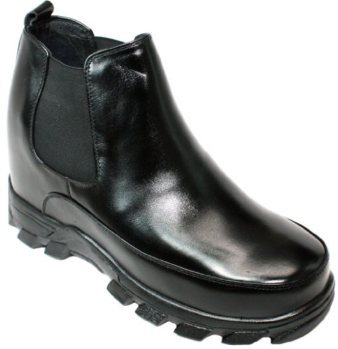 Calden Men's Invisible Height Increasing Elevator Shoes - Black Leather Slip-on Hiking-style Ankle Boots - 4.9 Inches Taller - K332011 - Size 10 D(M) US