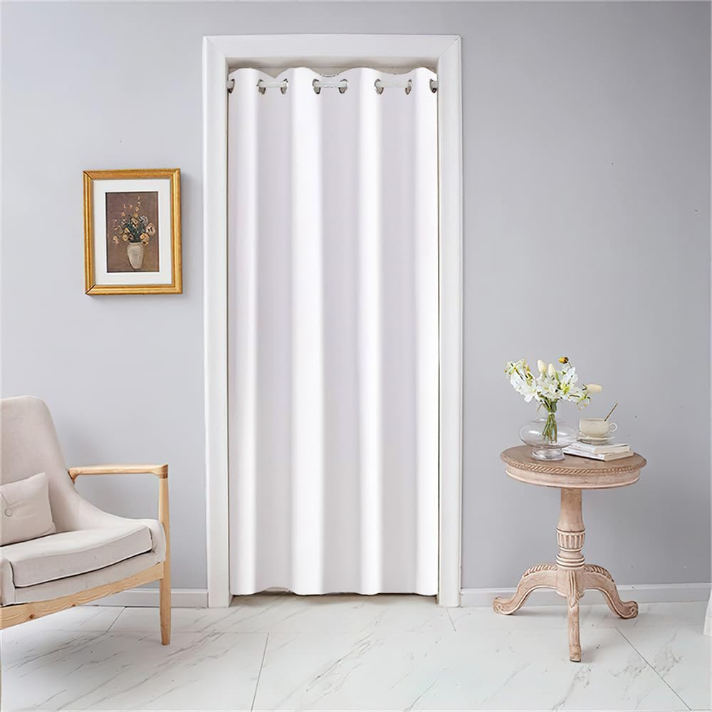Odot Cortina de Puerta Color Sólido 1 Pieza, Cortinas Opacas Interiores Aislante Termica con Ojales, Moderno Pantalla per Salón Dormotorio Habitacion Ventanas (80x180cm,Blanco)