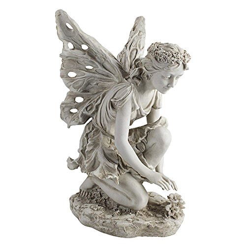 Design Toscano KY71004 Fiona The Flower Fairy Garden Statue, 17 Inch, Antique Stone