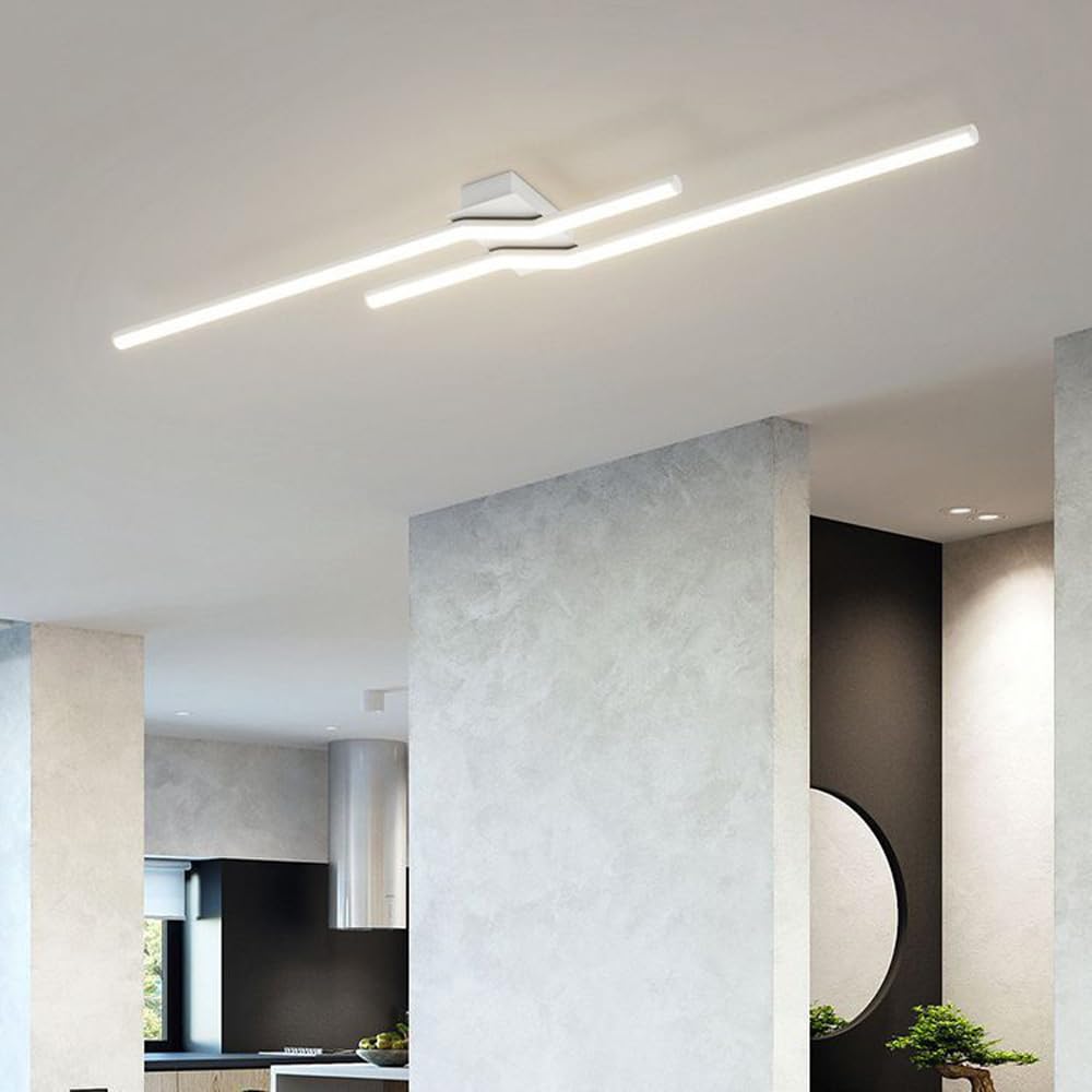 LYMSXAZOU White LED Strip Lights for Basement Ceiling Hallway Light Fixture Modern Linear Flush Mount Lighting Bar Dimmable Bathroom Lamp Kitchen Bedroom Entryway Porch Corridor