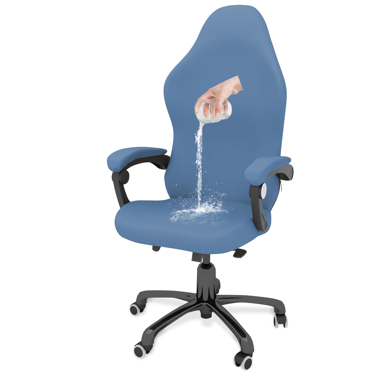 Gaming Chair Covers Slipcovers Office Desk Chair Cover Waterproof with Armrest Covers, Computer Chair Cover Stretch Ergonomic Rotating Armchair Covers Stretchable Seat Chair Cover Non Slip-Blue