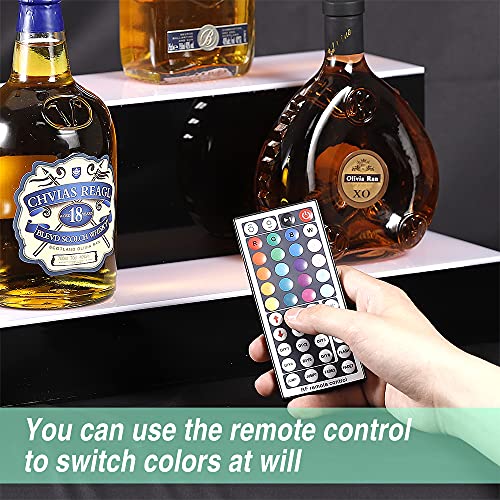 Image of MESAlLUP Acrylic 16 Inch 2 Tier LED Liquor Bottle Display Shelf, Lighted Bar Shelves with APP or Remote Control, Mulit Color Lighting for Home Mini Bars Decor, Restaurants & Party Use