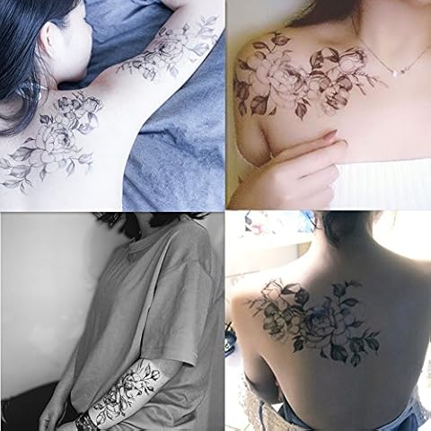 DaLin 4 Sheets Sexy Temporary Tattoos for Women Flowers Collection Black Rose Fake Tattoos for Women Men Cover