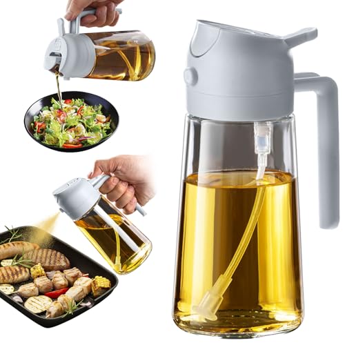 TrendPlain 16oz Ölsprüher für Speiseöl – 470ml Olivenöl Flasche – 2-in-1 Ölspender und Ölsprüher – Küchen Gadgets für Kochen, Salat und Grill Aschgrau