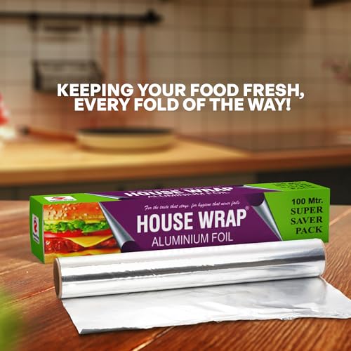 Image of House Wrap Aluminium Foil 100 m, Aluminium Foil Paper for Food Packing, Cooking, Baking | Super Saver Family Pack | Foil Paper for Food Wrap 11 Microns (Pack of 1)