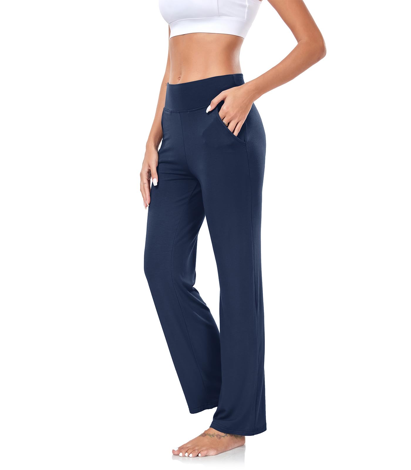 ADANIKI Women’s Yoga Pants with Pockets, High Waisted Bootcut Straight-Leg Pants for Women, Loose Comfy Modal Sweatpants