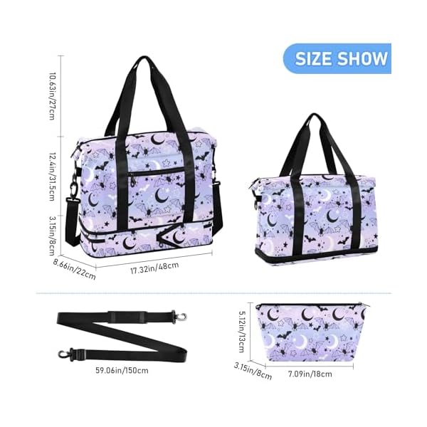 Travel Duffel Tote Bag Bat Starry Sky Sports Duffel Bag with Wet Pocket Weekender Overnight Bag for Women Men Gym Bag, Carry On Bag Hospital Bag for Labor and Delivery - Image 2