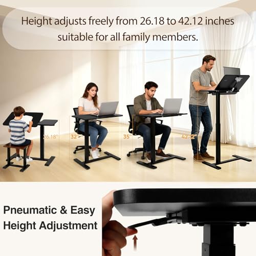 Adjustable Overbed Table with Tilt Board & Wheels, Rolling Bedside Laptop Desk for Hospital Bed Home Office, Height Adjustable Tray for Eating Working Reading, 26.18"-42.12" (Black) — view 3
