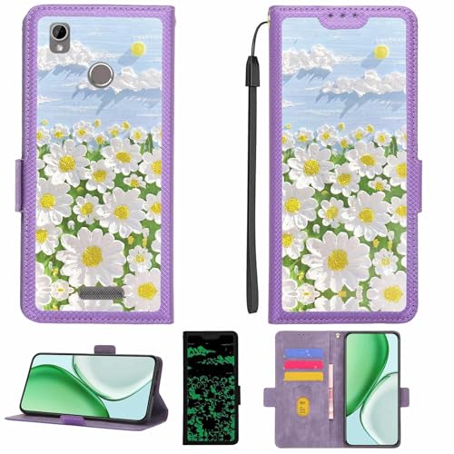 Kinetijy Case Compatible for Sky Device Elite 5.5 Octa Phone Case Flip Cover [with Tempered Glass Screen Protector][RFID Blocking][Luminous Effect] LPT-CJ
