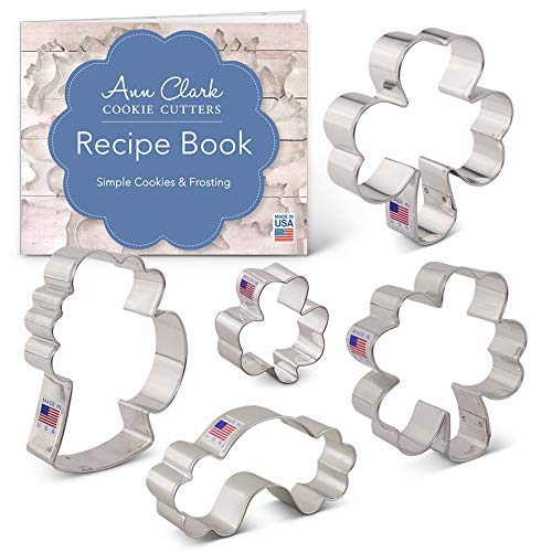 Ann Clark St. Patrick’s Day 5-Pc. Cookie Cutter Set, Made in USA, Small Shamrock, Large Shamrock, Four Leaf Clover, Beer Mug, Rainbow