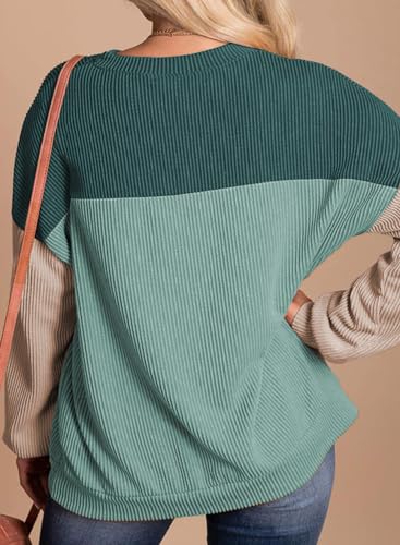 Eytino Women Plus Size Sweatshirt Striped Color Block Long Sleeve Crew Neck Oversized Pullover Sweaters Tops,4X Dark Green thumb #2