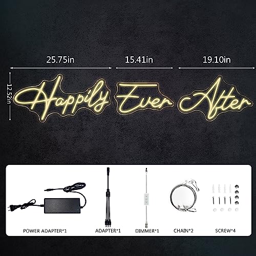 Image of Super Large Neon Sign Happily Ever After with Dimmer, Art Decorative Neon Lights for Bedroom, Wedding, Birthday, Home Wall Decor, Bachelorette Party (60.26 inchX12.52 inch)