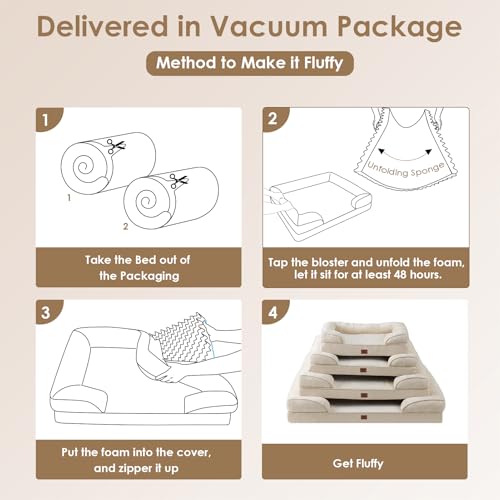 Image of EHEYCIGA Orthopedic XL Dog Bed, Waterproof Memory Foam for Extra Large Dogs, Non-Slip Bottom, Egg-Crate Foam Couch With Washable Removable Cover, Beige