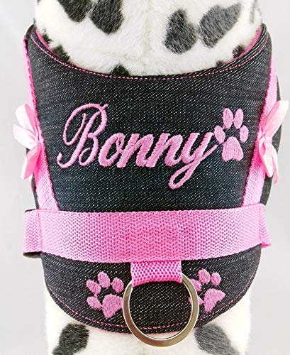 Hundegeschirr S M L XL XXL Brustgeschirr Name bestickt Jeans Rosa für kleine mittelgröße und große Hunde mehrere Farben