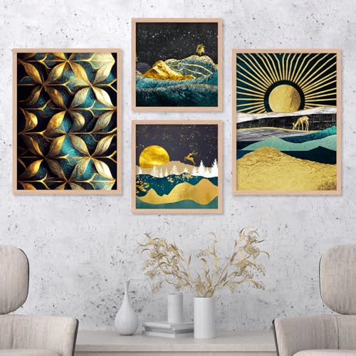 Image of kotart Aesthetic Modern Wall Decor Paintings with Frame for Home Decoration - Painting for Living Room Bedroom - Painting for Wall Decoration Set of 4 (Art 5, Big (13x17 or 13x13 inch))