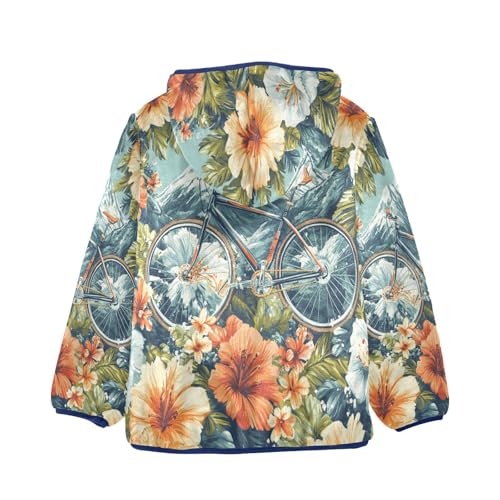 Bicycle Floral Mountain Toddler Fleece Jacket Girl Boys Hooded Fleece Jacket Coat Warm Outwear Zip-up 3-10T2