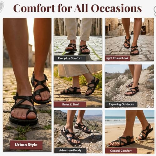 Image of Holy Land Market Men /Women Biblical Jesus Leather Sandals /Slides From Jerusalem (Jesus Style I)